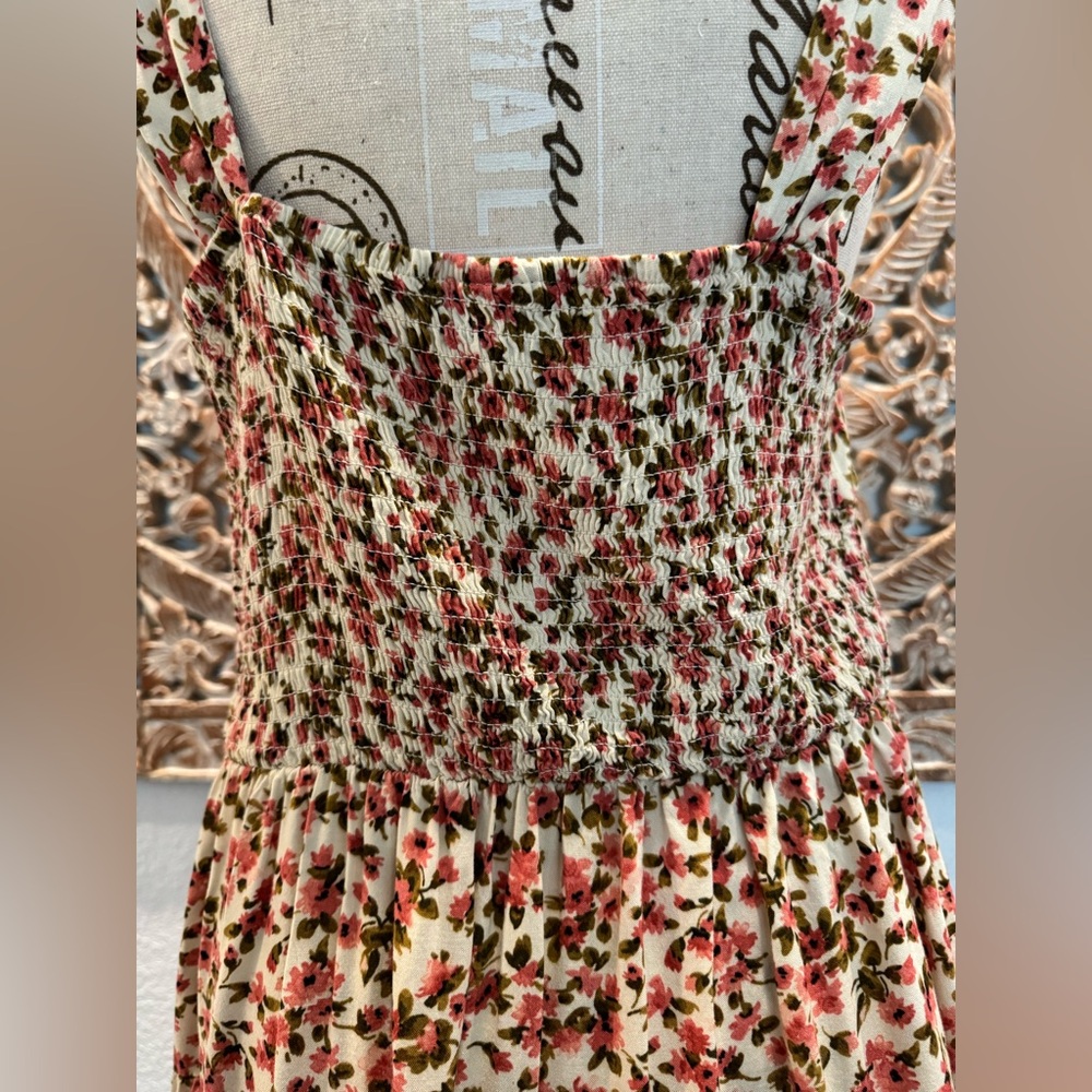 Wild Fable Coral Pink & Cream Floral Tiered Mini Dress- size L - Picture 6 of 15